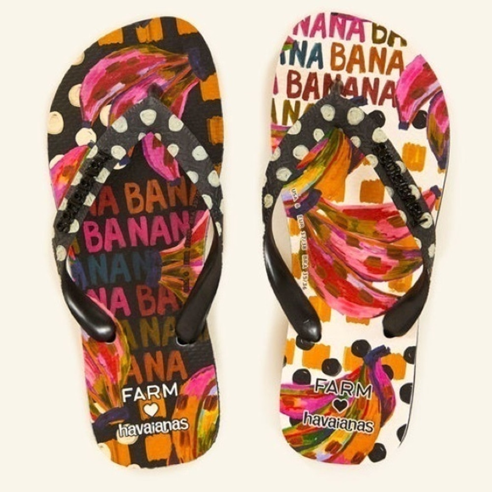 Farm Rio Havaianas Bananatic Boho Abstract Art Sketch Thong Flip Flop Sandals